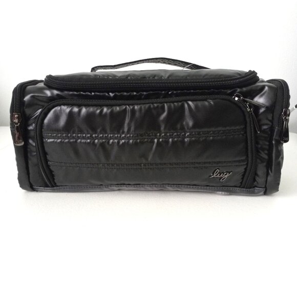 NWT LUG NEW TRAVEL TROLLEY OUTER BLACK COSMETICS MAKE-UP CASE STRIPED INTERIOR - Picture 2 of 6